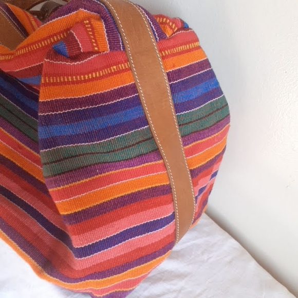 Tough tweed Leather boho bucket bag - Picture 7 of 12